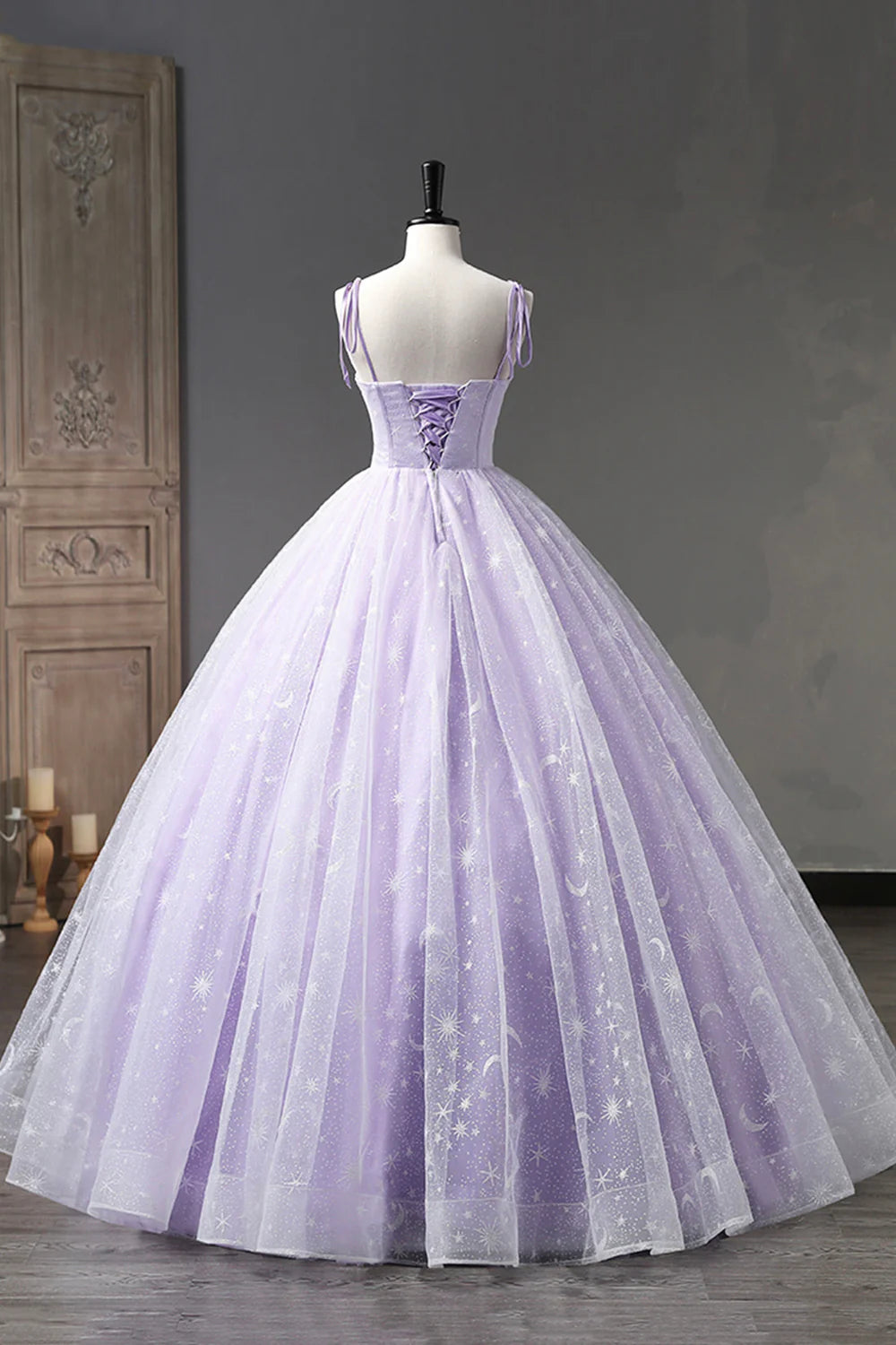 A-Linie Tüll Träger Bodenlanges Abendkleid